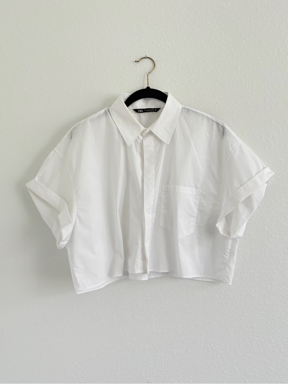 Zara White Cropped Boxy Button-Down Shirt